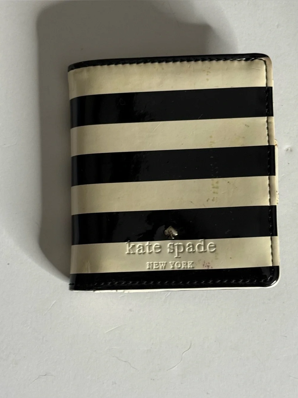 kate spade Black and Cream Striped Patent Leather Wallet